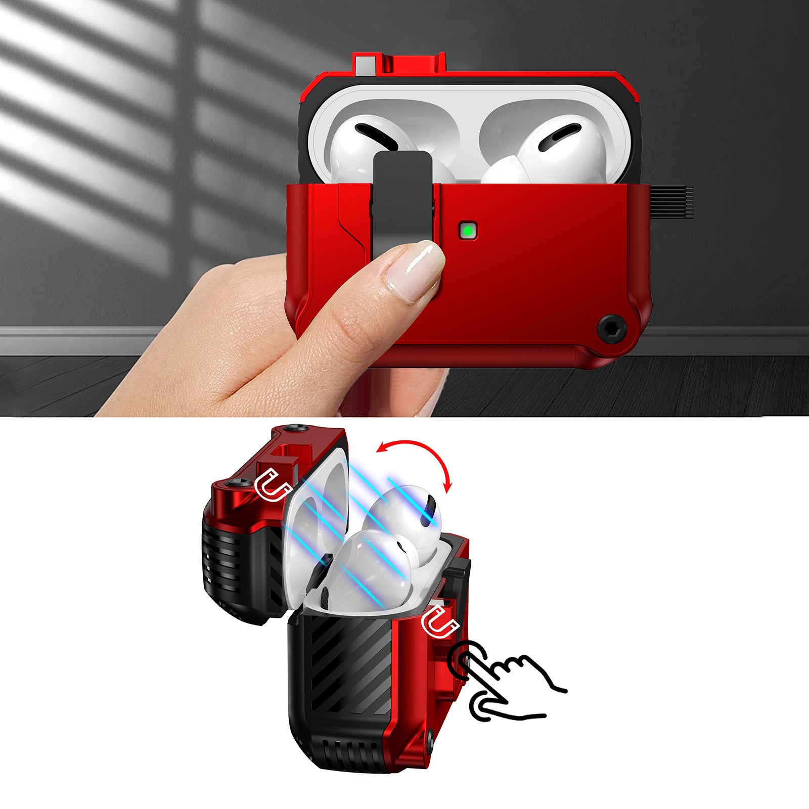 Earphone Case for Apple AirPods Pro 2 Bluetooth Earbuds TPU PC Cover with Auto Opening Lock and Carabiner Earphone Case for Apple AirPods Pro 2 Bluetooth Earbuds TPU PC Cover with Auto Opening Lock and Carabiner